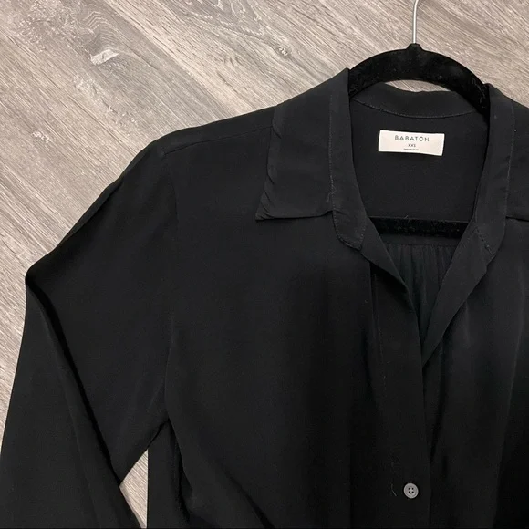 Babaton Aritzia Serge Blouse Black Sz XXS Cupro Fabric - Picture 6 of 10